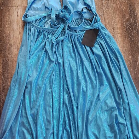 Retrofete Tova Dress in Aqua Blue Size Large NWT Metallic Sleeveless V Neck - Picture 9 of 14